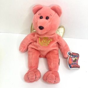 LOVE Angelic Bear Pink Holy Angel Wings Plush Stuffed Animal Toy Beanbag Vintage